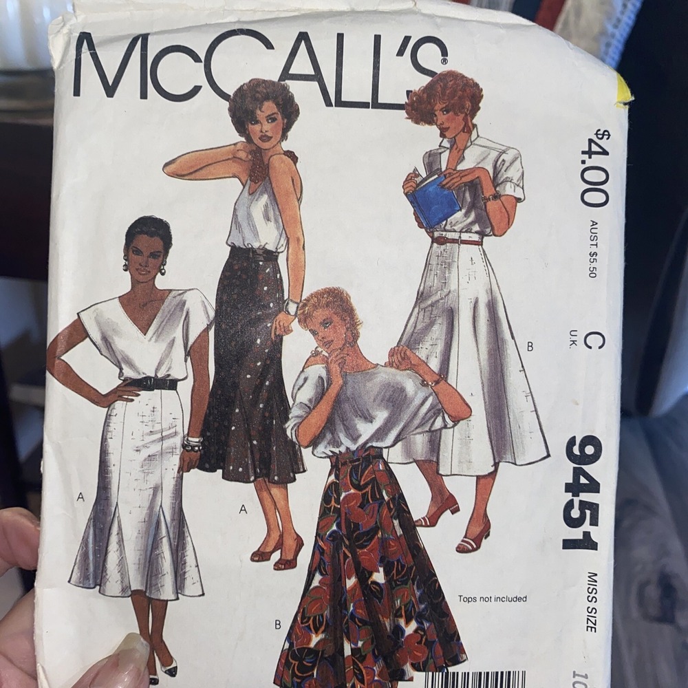 Vintage 1995 McCalls Skirt Pattern 9451 Size 10 Cut Complete Flared Gore Skirt